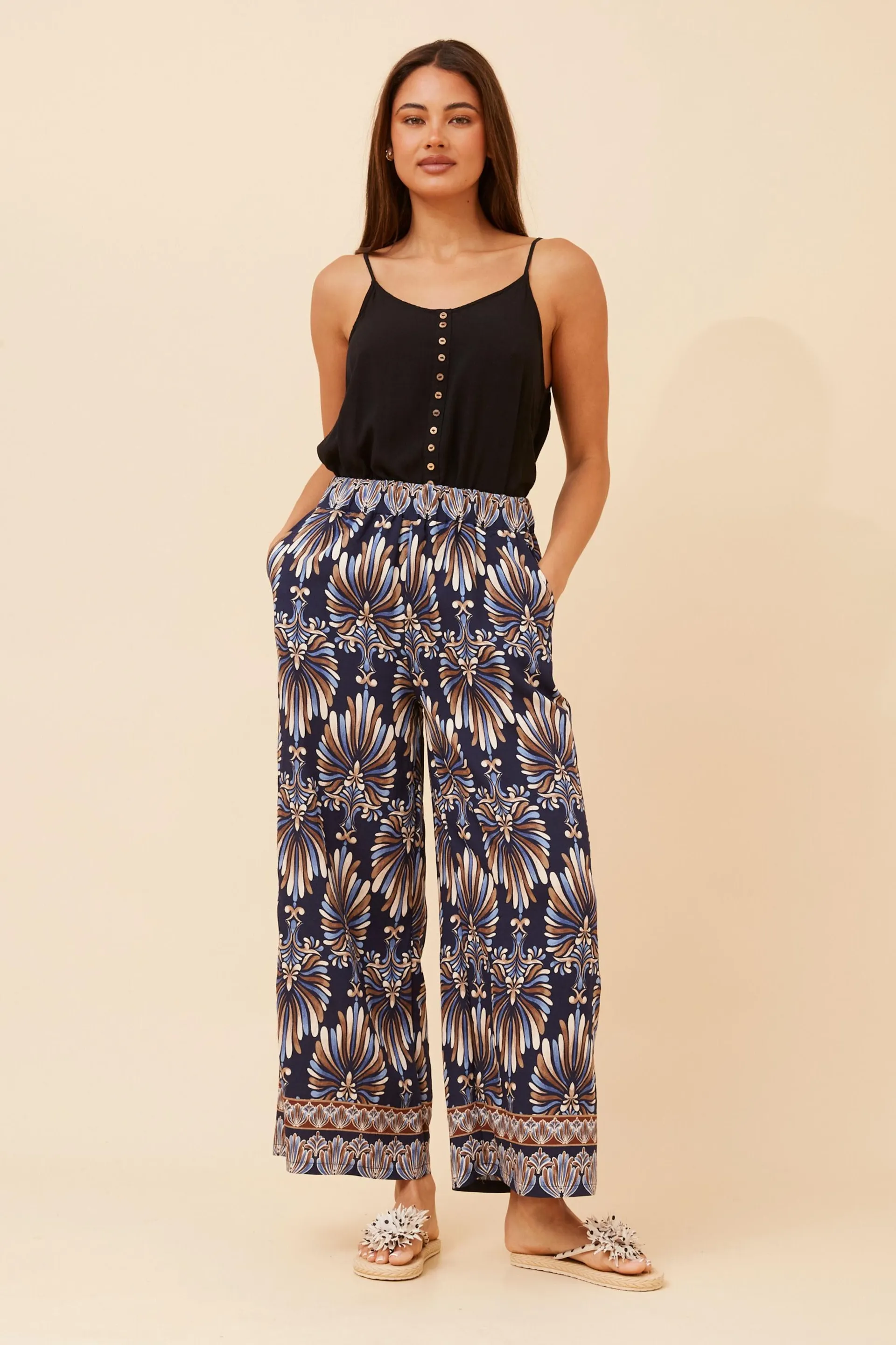 LAVERNE ABSTRACT PRINT WIDE LEG PANTS