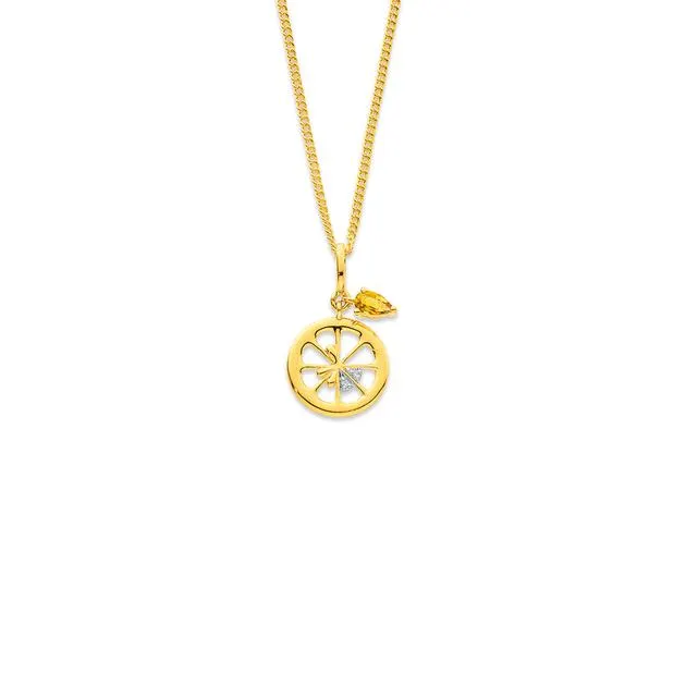 Eliza 9ct Fruit Lemon Slice Diamond and Citrine Pendant