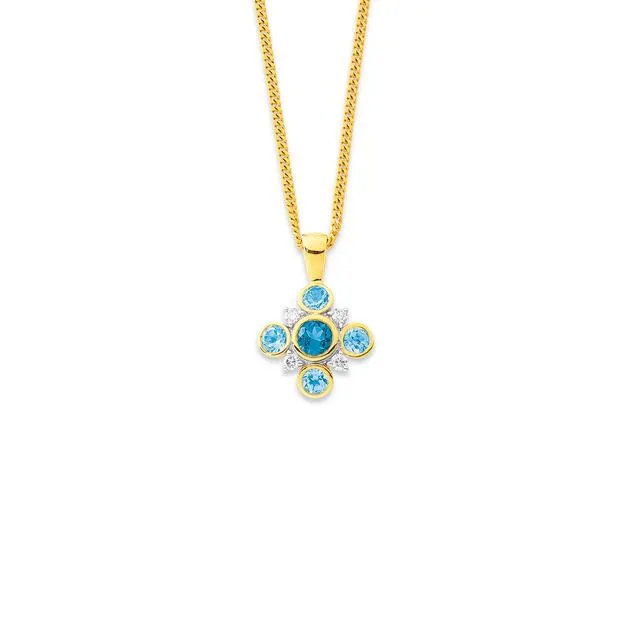 9ct London Blue Topaz and Diamond Rubover Pendant