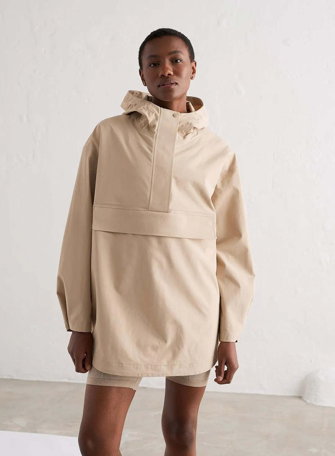 BEIGE WATERPROOF OVERSIZED ANORAK