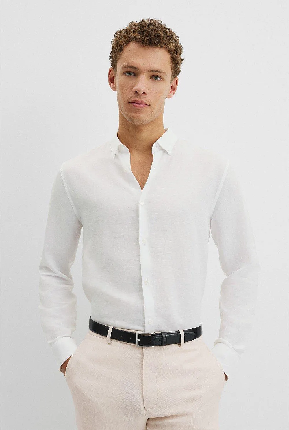 Long Sleeve Slim Linen Cotton Shirt