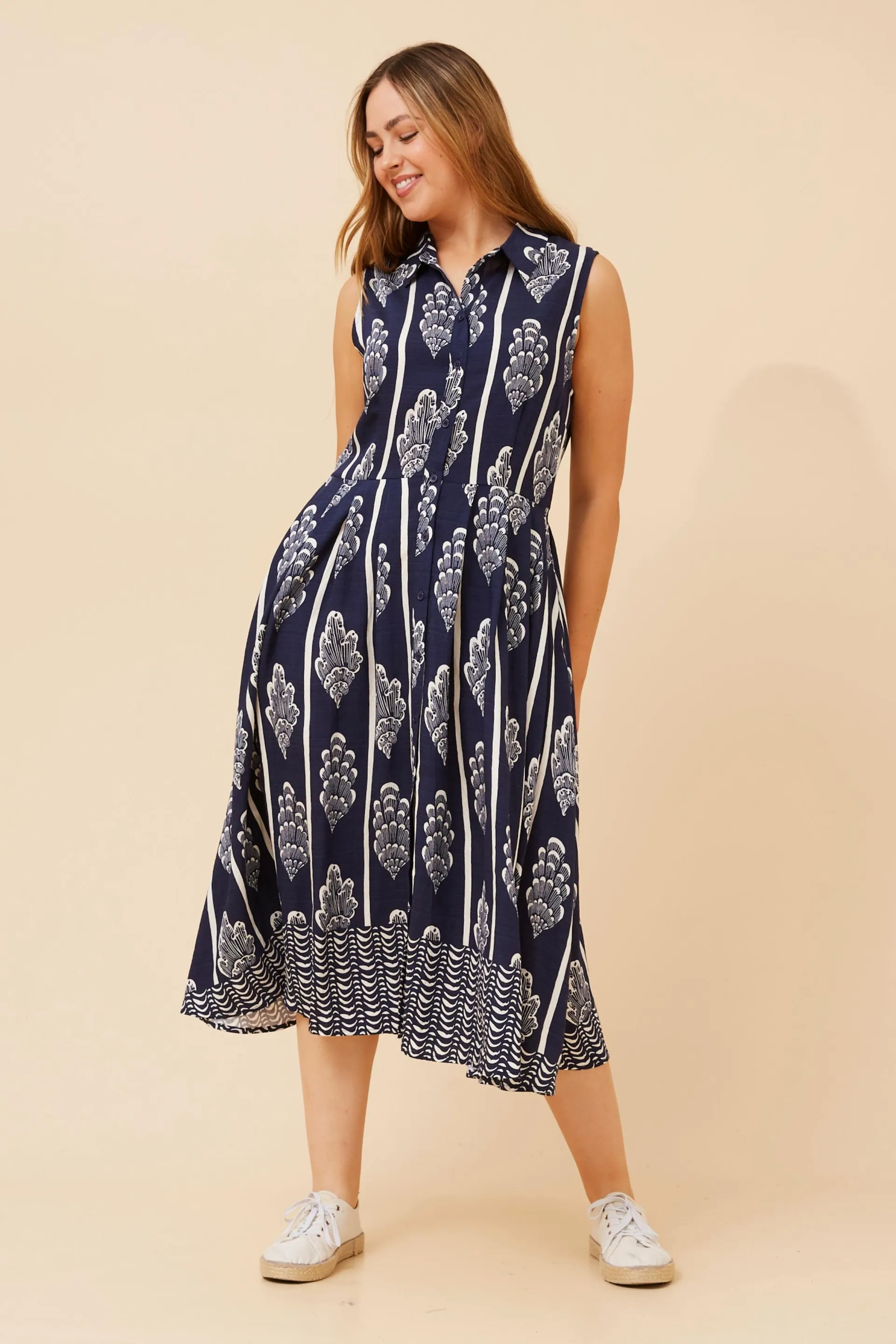 ENZINA BORDER PRINT SHIRT DRESS