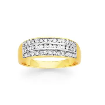 9ct, 3 Row Diamond Ring TDW=.25ct