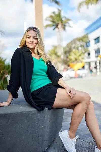 Shine On Essentials Rib V Neck Tee Green