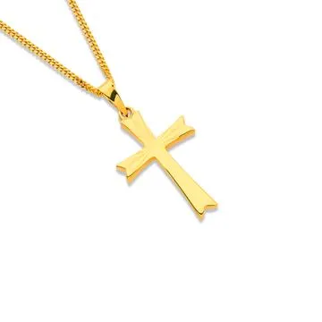 9ct, Diamond Cut Sunray Cross Pendant
