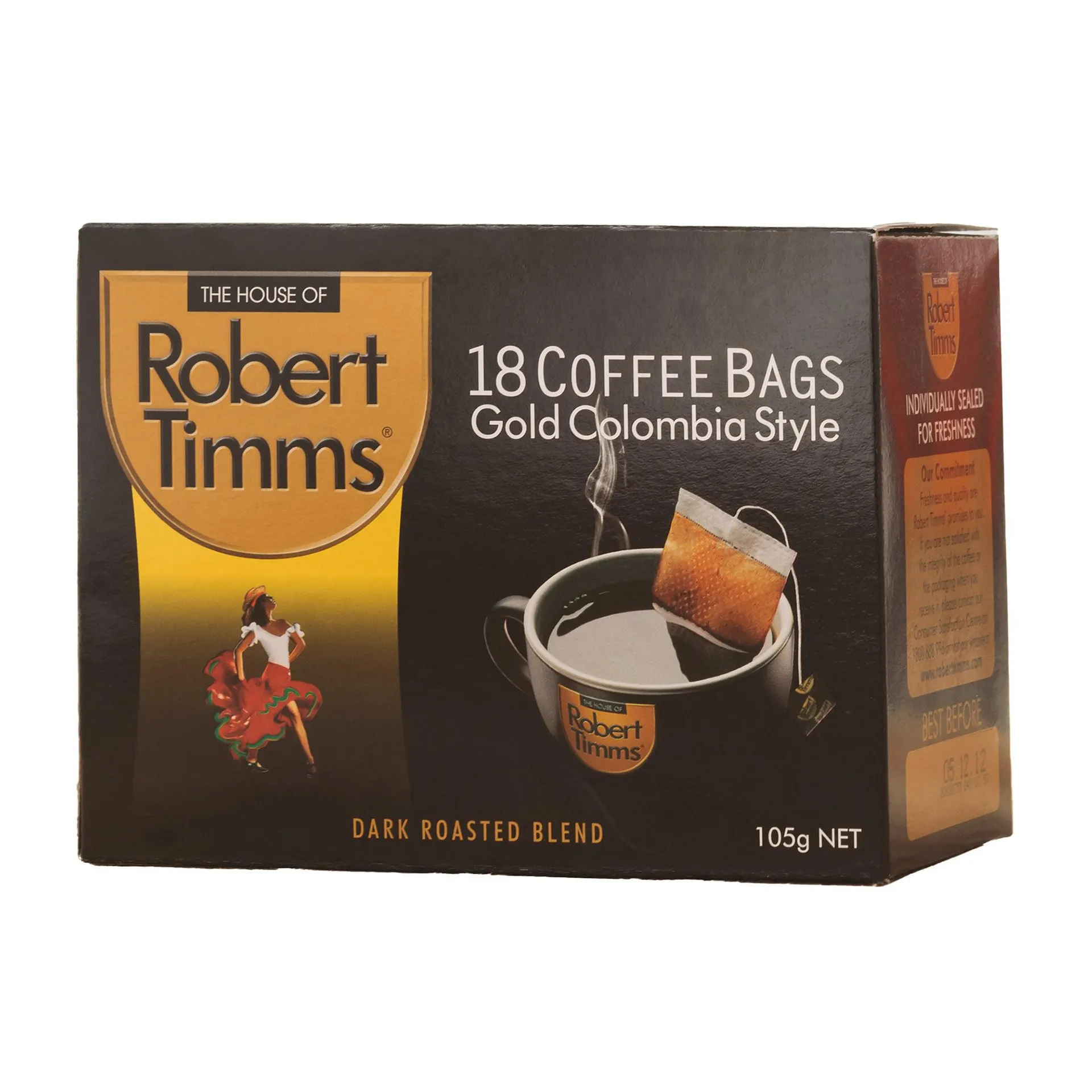 Robert Timms Coffee Bags Gold Colombia 18pk