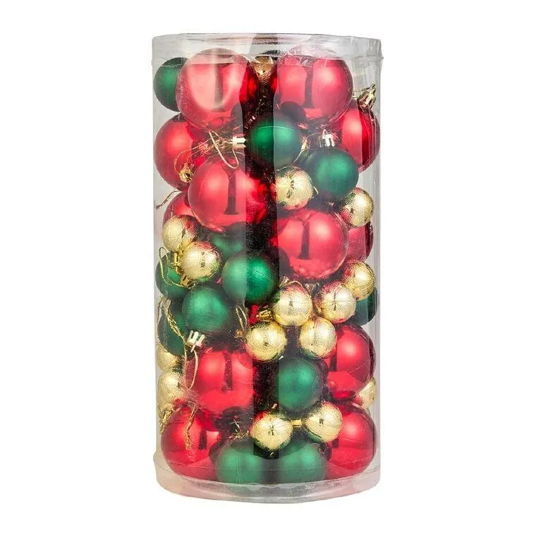 Wonderland Christmas Baubles Mixed Rainbow Bright Red/Gold/Green 80 Pack