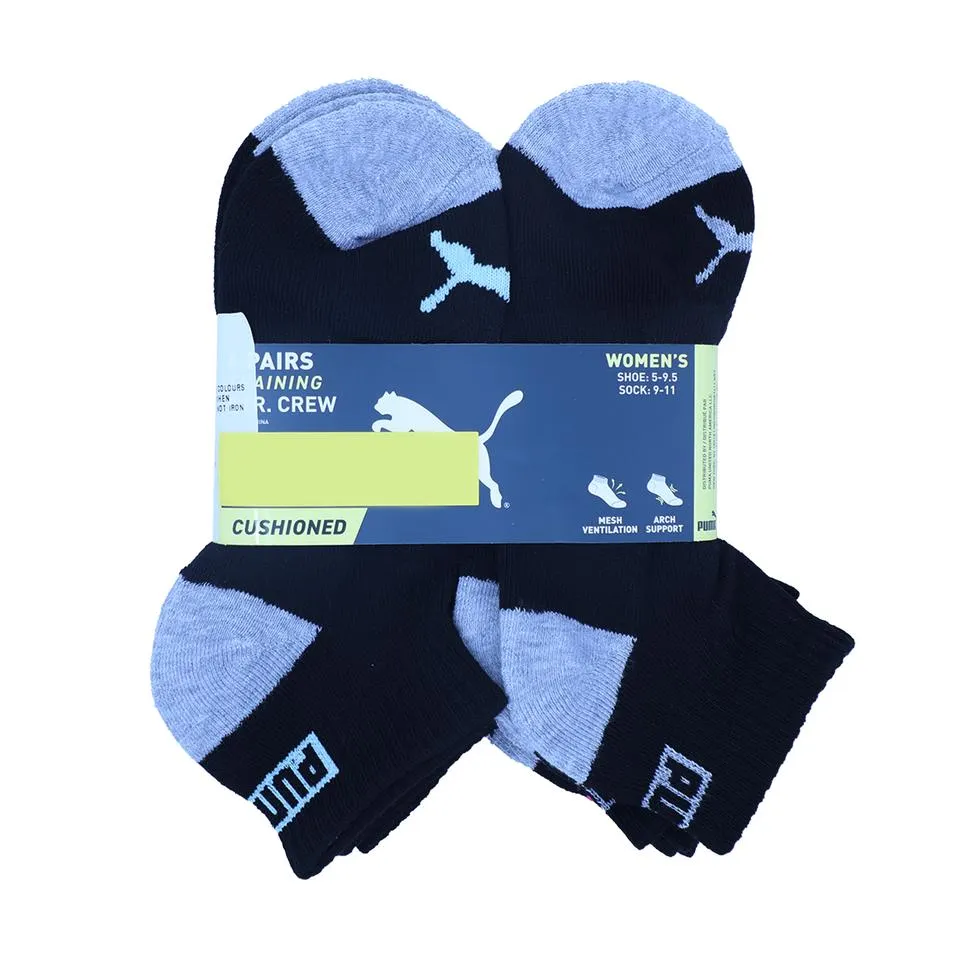 Puma Womens Socks Terry Quarter Crew Black-Pink 6pk