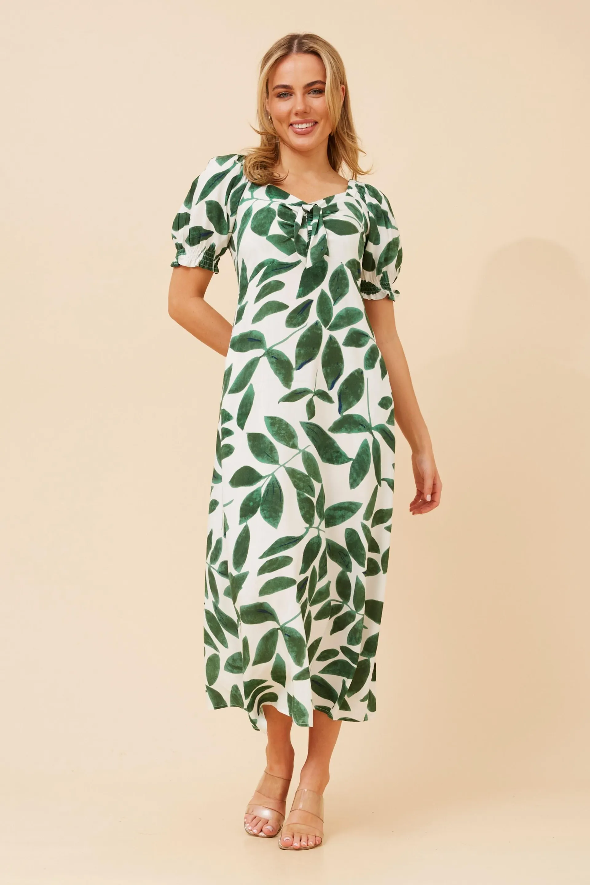 FAITH LEAF PRINT MIDI DRESS