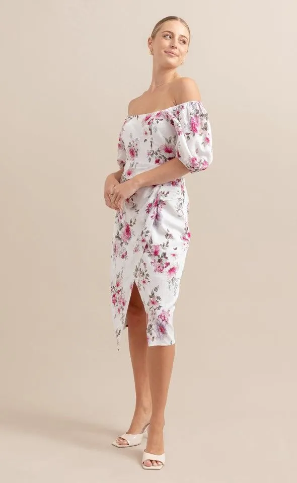 Linen Puff Sleeve Wrap Dress