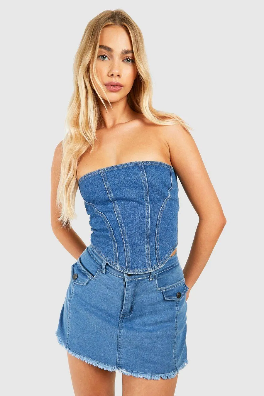 Washed Indigo Seam Detail Denim Skort