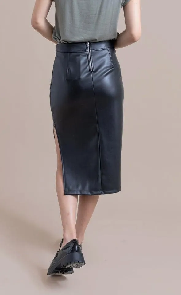 Vegan Leather Side Split Midi