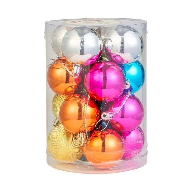 Wonderland Christmas Baubles 5cm Rainbow Brights 16 Pack