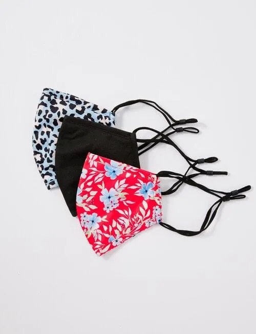 Xcesri Floral Reusable Masks, Red & Black, Pack of 3