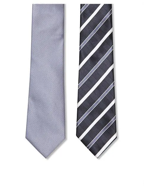 2PK STRIPE AND PLAIN TIE SET