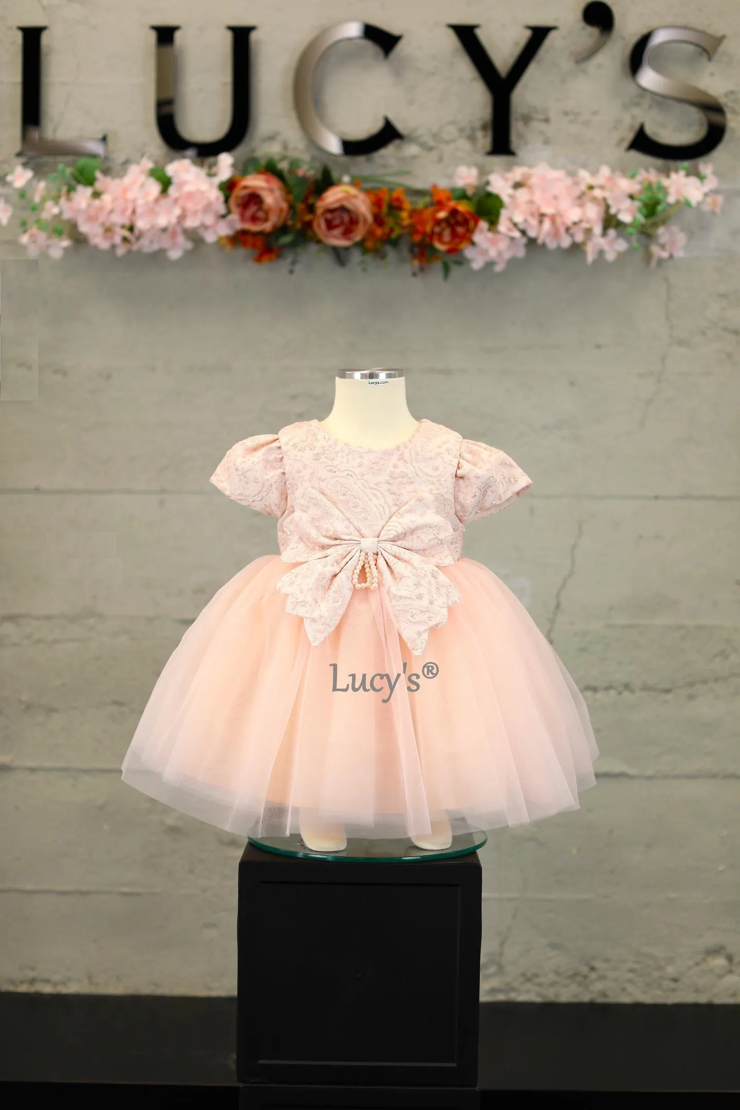 Baby Girl Peach Premium Flower Girl Baby Dress - Suri II