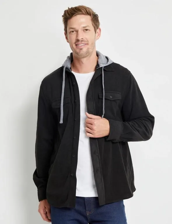 Rivers Polar Fleece Check Shacket With Detachable Hood