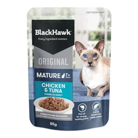 Black Hawk Original Cat Mature Chick/tuna/gravy 85g