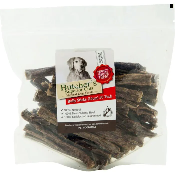 Butchers Superior Cuts 15cm Bully Sticks Dog Treats 50 Pack