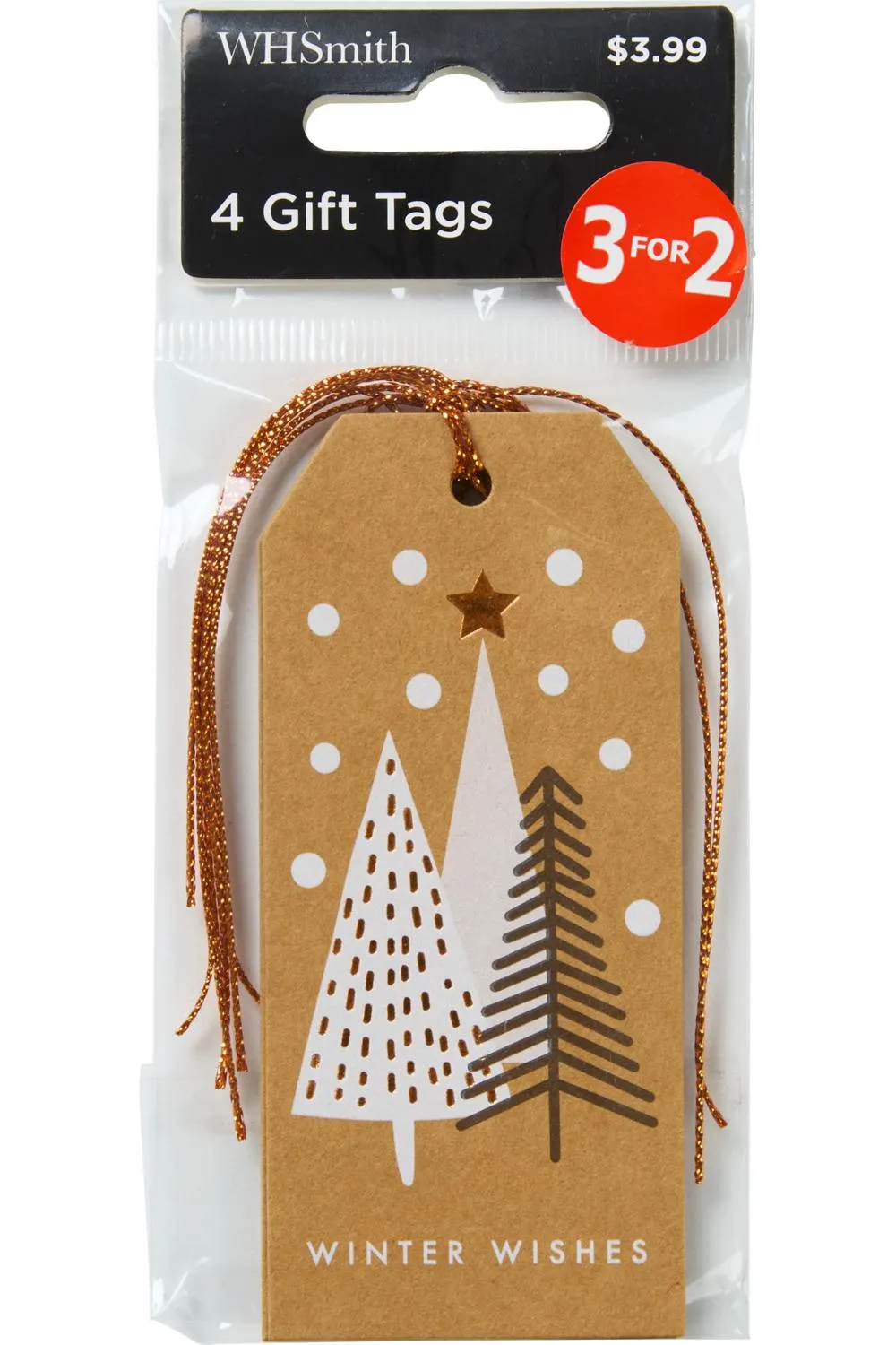 WHSmith Gift Tags Pack of 4 Tree Kraft