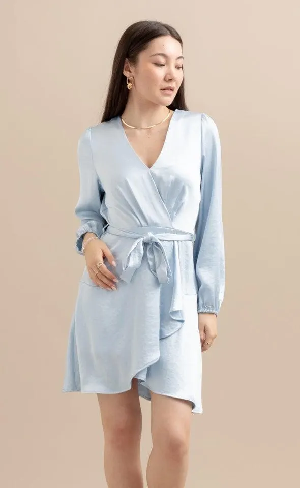 Satin Wrap Front LS Dress