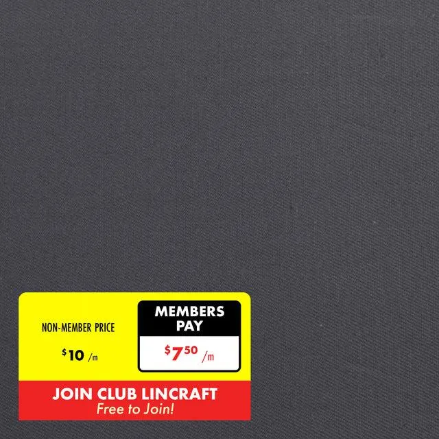 Cotton Chino Drill Fabric, Charcoal- Width 112cm