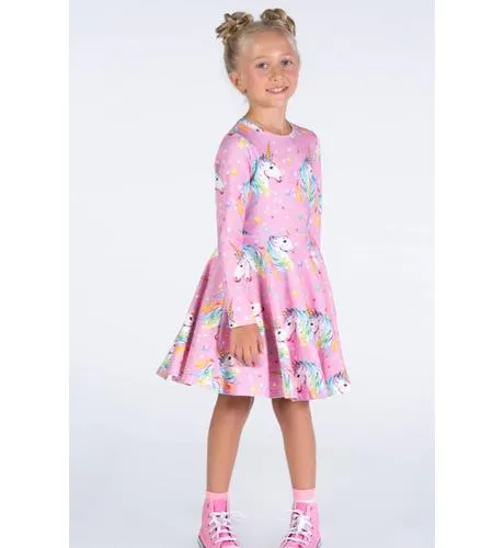 Rock Your Kid Dotty Unicorn L/S Waisted Dress