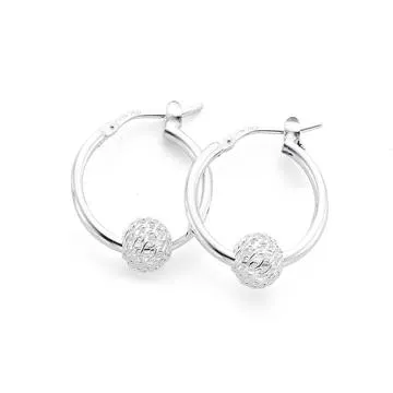 Sterling Silver 15mm Filigree Ball Hoop Earrings