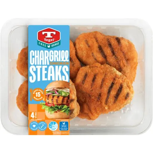 Tegel Fresh Free Range Quick Cook Steaks Chargrilled 4 Pack