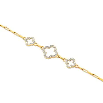 9ct Gold, Diamond Clover Bracelet TDW=.10ct