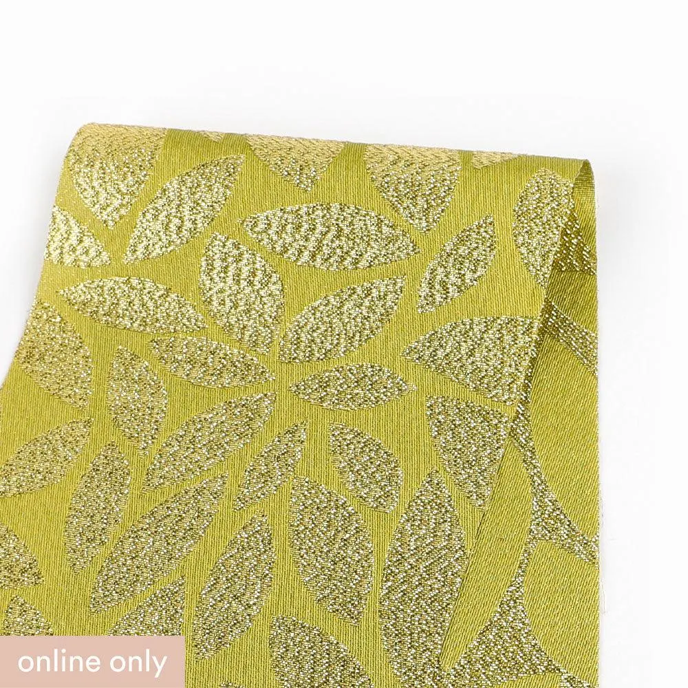 Metallic Leaves Silk Sateen - Celery