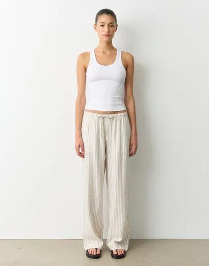 Stripe Linen Blend Tie Waist Pant