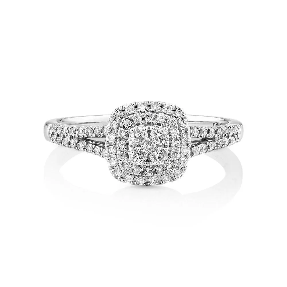 0.30 Carat TW Cushion Cluster Halo Diamond Ring in 10kt White Gold