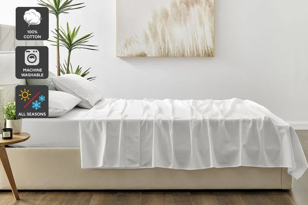 Brosa 500TC Cotton Sateen Bed Sheet Set (White, Double)