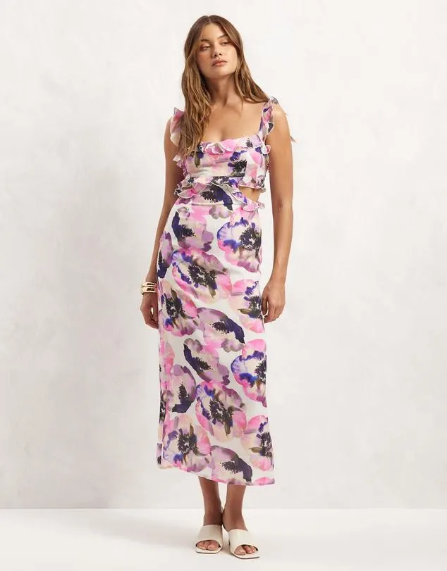 Ruffle Cut Out Midi Dress