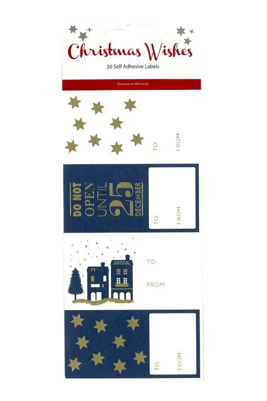 Christmas Wishes Gift Labels Navy Gold White Pack of 20