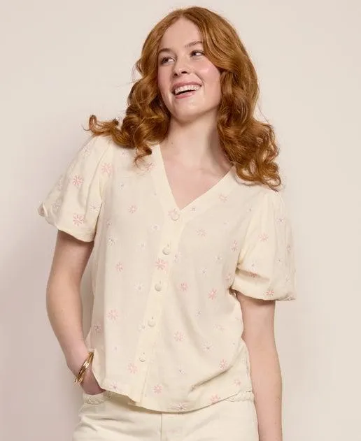 Women's Puff Sleeve Embroidered Top