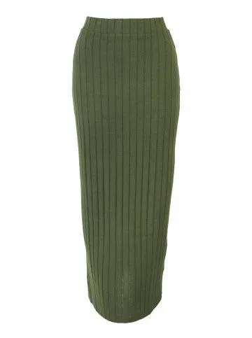 Women's Soft Touch Wide Rib Midi Skirt in Khaki