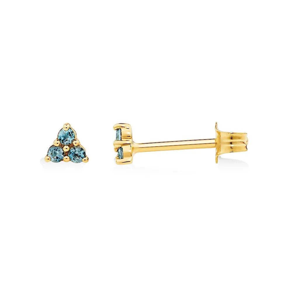 London Blue Topaz Trio Stud Earrings in 10kt Yellow Gold