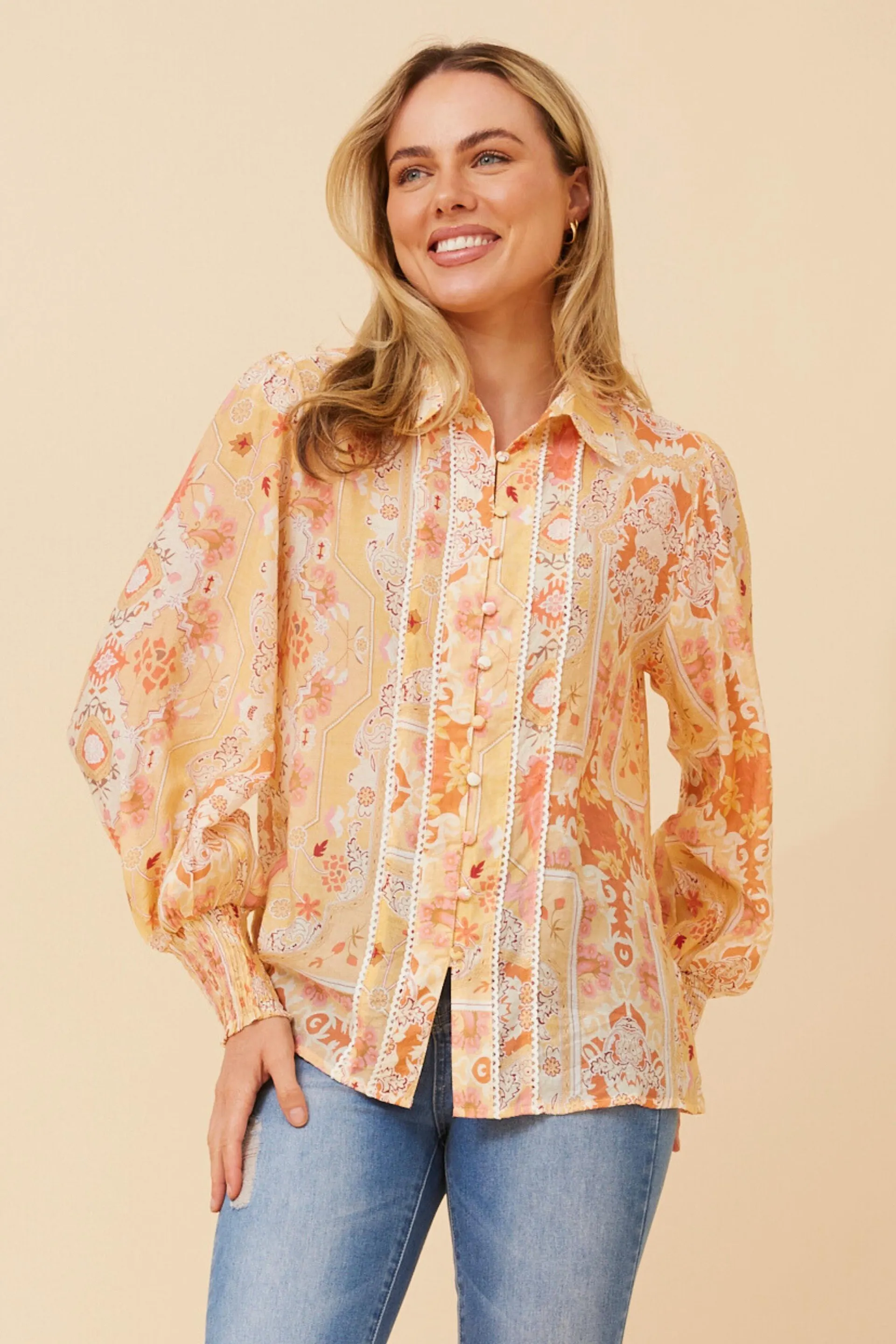 ELKE PATCHWORK PRINT BLOUSE