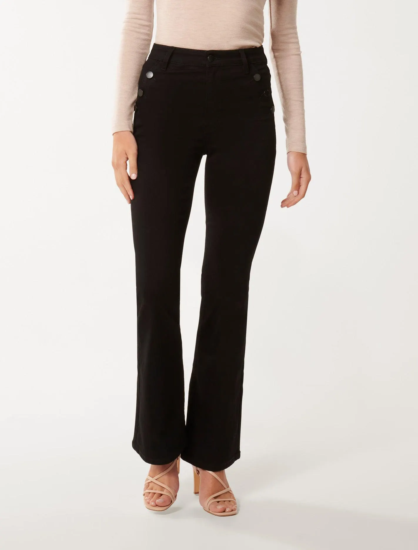 Freya High-Rise Button Flare Jeans