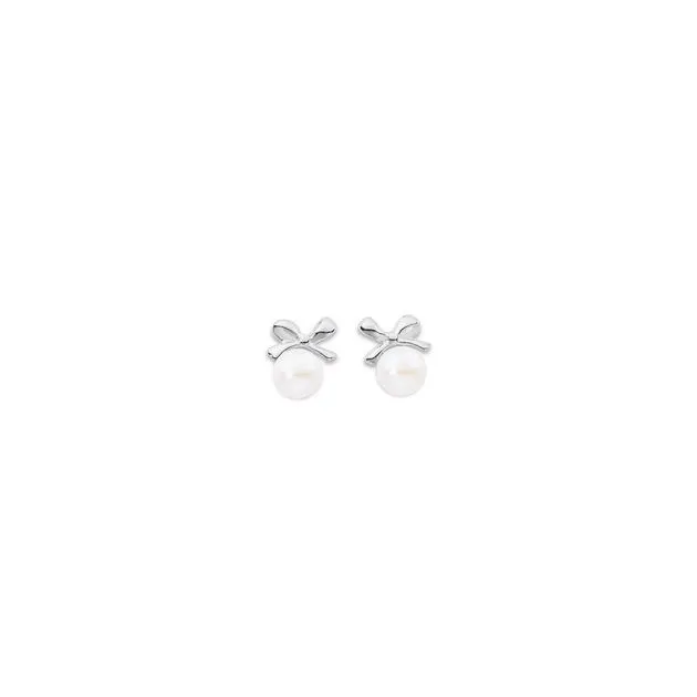 Sterling Silver Freshwater Pearl Bow Studs