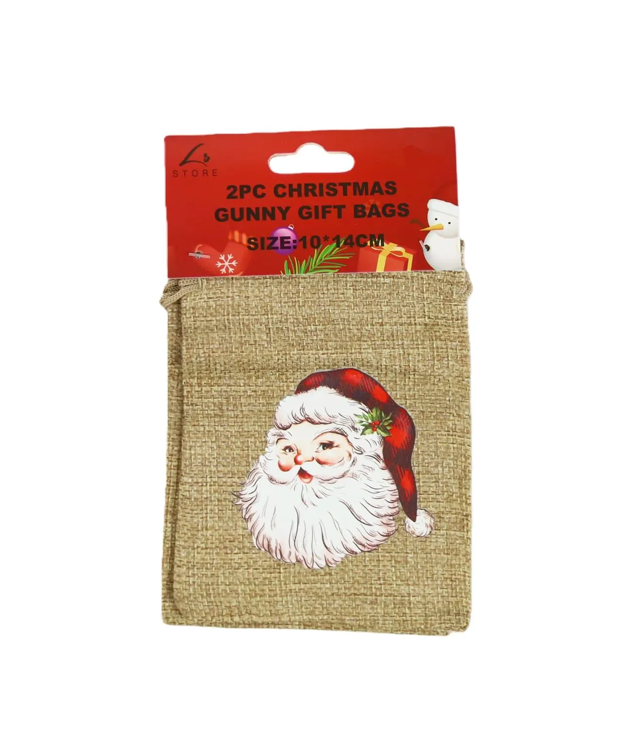 Christmas Gunny Gift Bags 10x14cm 2pc