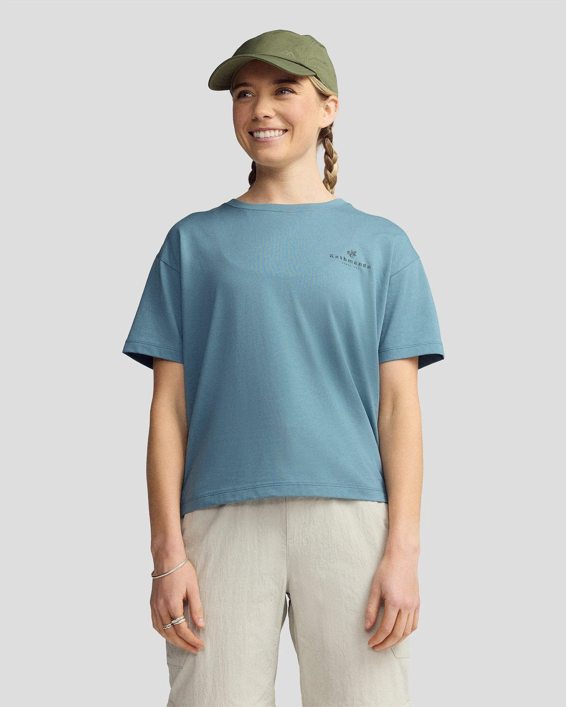 Women’s Trail Treasure Organic Cotton T - shirt - Washed Blue