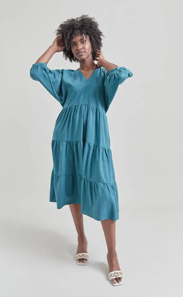 Lyocell Poplin Panelled Midi Dress