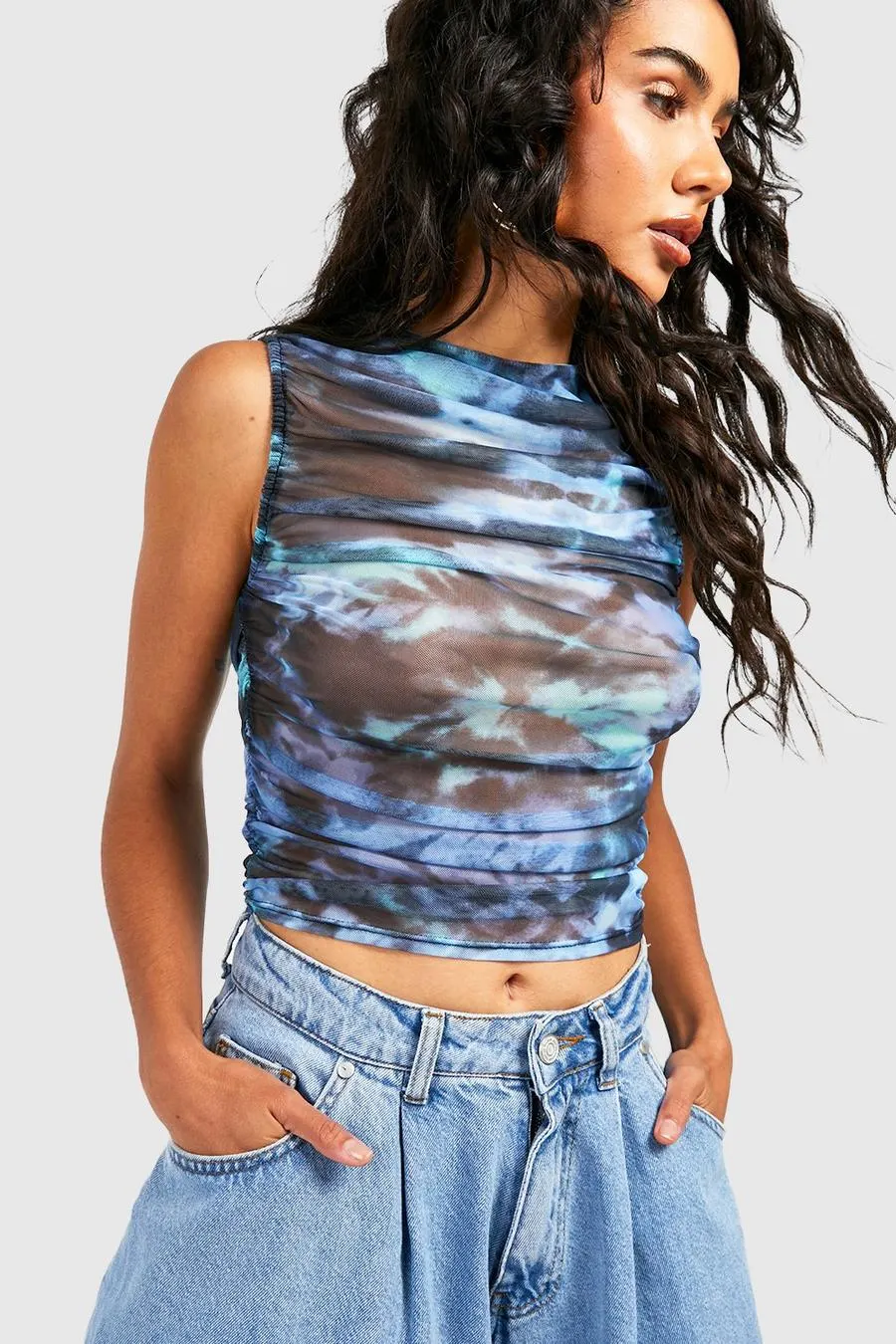 Tie Dye Marble Ruched Sleeveless Vest