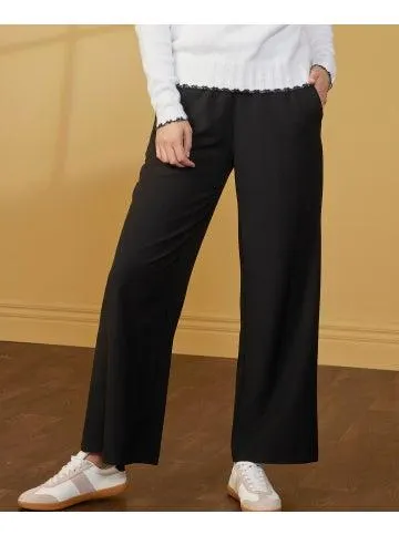 Women's Rib Wide Leg Pant in Black