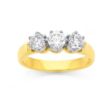 18ct Trilogy 3 Stone Diamond Ring with a Total Diamond Weight= 1ct
