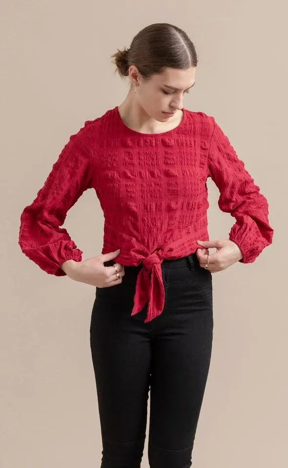 Textured CDC Tie Front LS Top