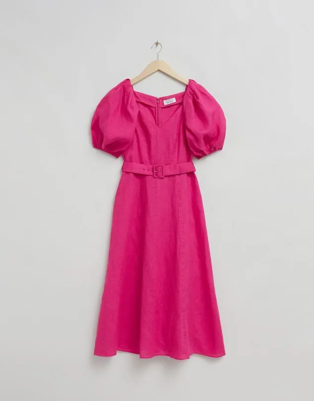 Linen Puff Sleeve Midi Dress